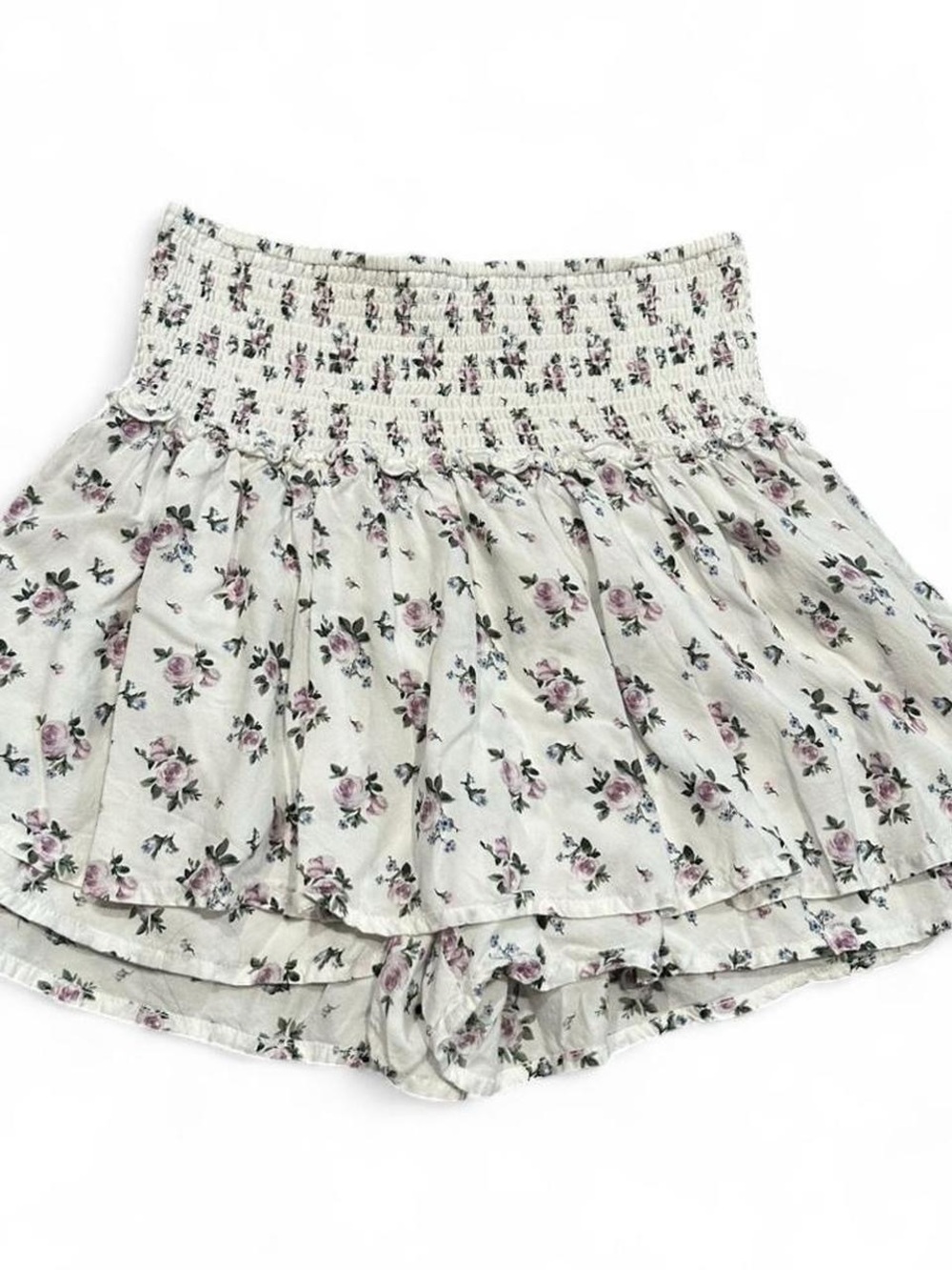 Hollister White Mini Skirt with Pink Rose Floral Print